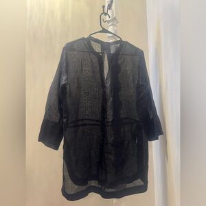 Vince Sheer Black Tunic Blouse Size Small